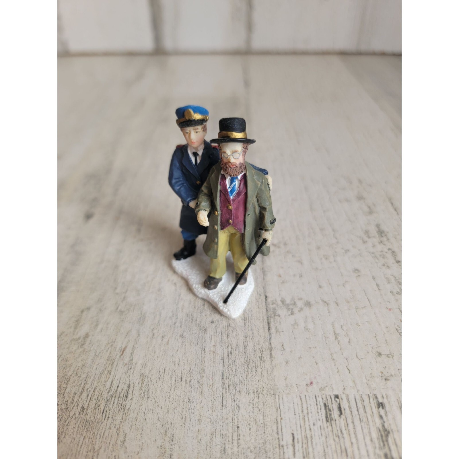 Police cop assisting blind elderly man Village accessory Xmas