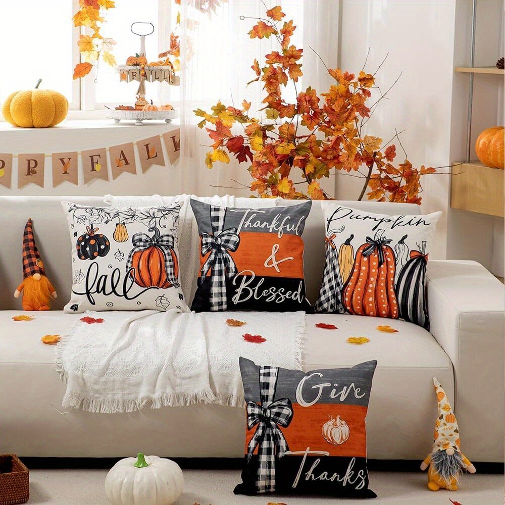 4pcs Autumn Pumpkin Throw Pillow Covers Thanksgiving Sofa Home Party Decor