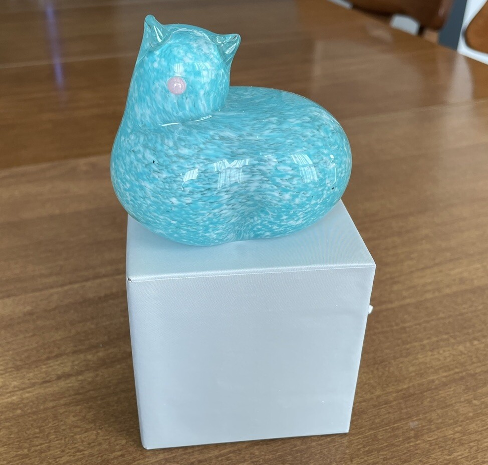 West Elm Cat Glass Figurine Paperweight & Box Blue Teal 1 lb Teachers