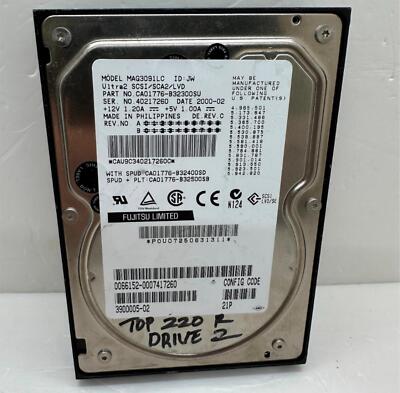 Fujitsu Limited Model MAG3091LC Ultra 2 SCSI/SCA2/LVD CA01776-B32300SU HDD