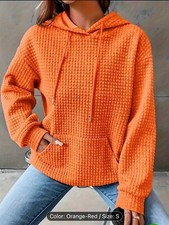 Cozy Waffle Textured Women  s Long Sleeve Hooded Sweatshirt Size S
