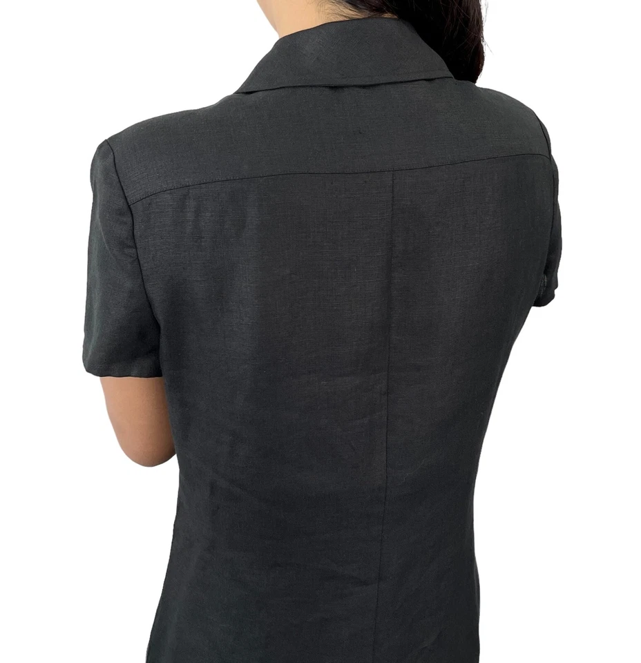 Vestido CHANEL Vintage 97P CC Mark Logo Peça Única #36 Preto Dourado Botão de Linho - Imagem 3 de 4