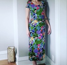 Vintage 90s Wrap Dress My Michelle Tropical Floral Size 7/8 Summer Rayon Zip