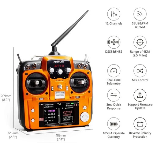 2.4Ghz 10CH RC Transmitter W/ R12DS Receiver Return Module for RC Quadcopter - Picture 5 of 8