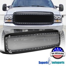 Fits 1999-2004 Ford F250 Glossy Black Stainless Steel Mesh Style Hood Grille