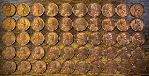 1944-D Lincoln Wheat Cent Red Uncirculated Roll Of 50 Coins