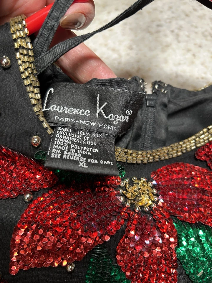 Blusa Top XL de Lentejuelas de Pascua Laurence Kazar Vintage Años 80 Noche de Vacaciones Foto 2 de 4