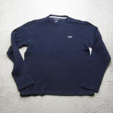 Lacoste Sweater Mens Medium Navy Blue Crewneck Long Sleeve Waffle Knit Sleepwear