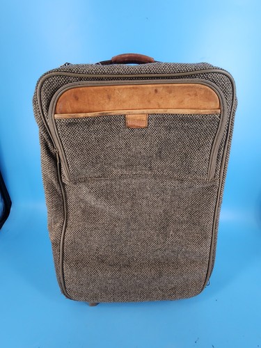 Vintage Hartmann Tweed Leather Luggage Rolling Suitcase Wheeled Carry On Bag 22"