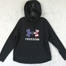 Under Armour Womens Sweatshirt Hoodie Freedom Logo Rival Navy Red White Blue L