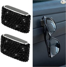 2PCS Bling Car Sunglasses Holder, Diamond Rhinestone Autom Color: Glossy Black