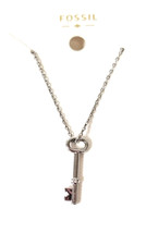 NEW FOSSIL SILVER TONE KEY CHARMS CHAIN SEMI PRECIOUS ACCENT NECKLACE-JOA0025004