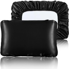 Black Satin Pillowcase Standard/Queen Size Set of 2, Silky Travel Elastic Ban...