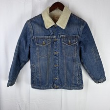 Old Navy Jacket Youth Medium Sherpa Lined Denim Trucker Shearling Collar Warm