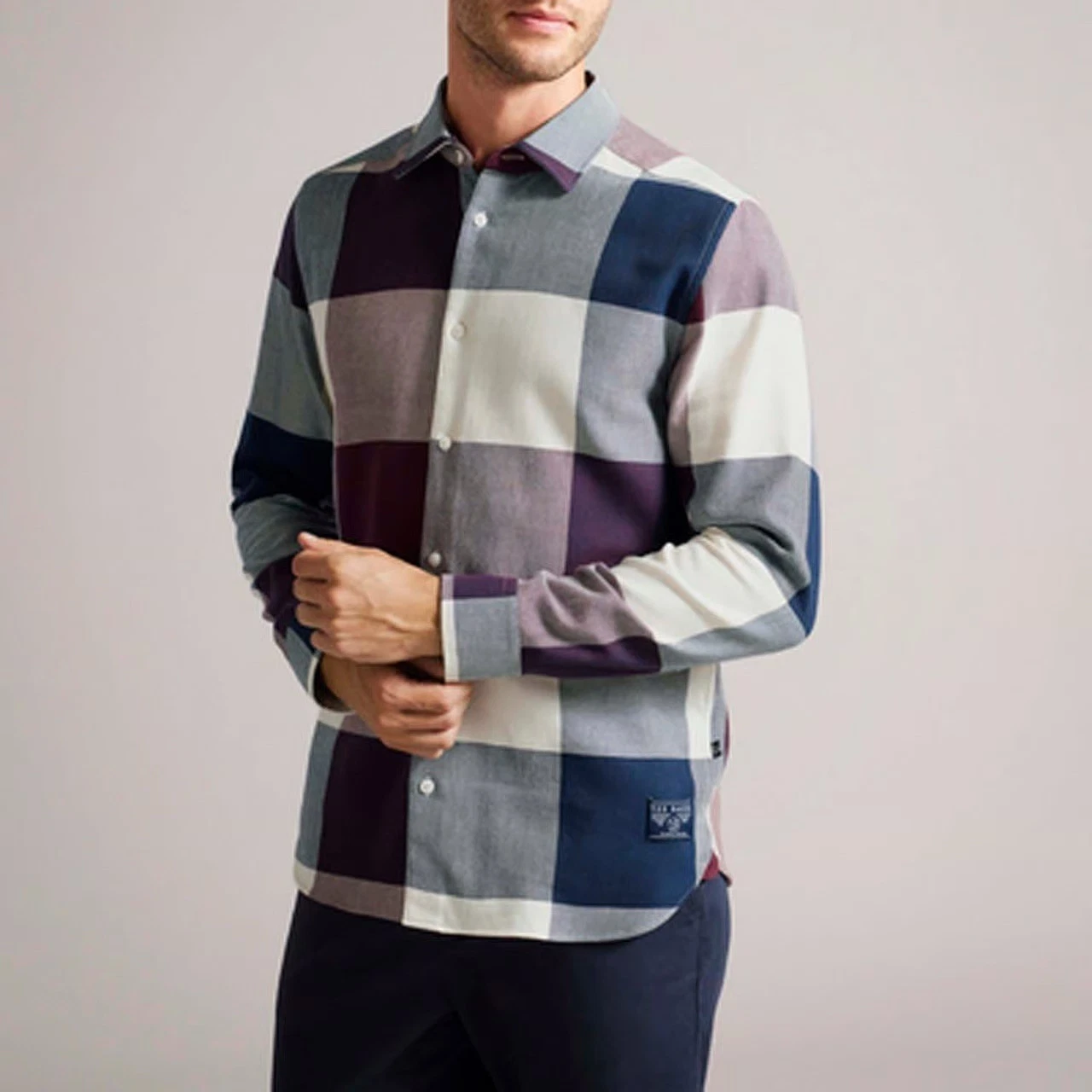 TED BAKER SHIRT MAROON CREAM BLUE M L XL CHECKED BNWT £80 long sleeve