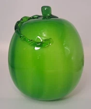 Vintage Beautiful Green Melon Murano Style Fruit Art Glass 4.5" Tall