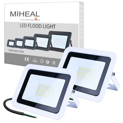 2 Pack White 110V 50W LED Flood Light,Daylight White, IP68 Waterproof Super B...