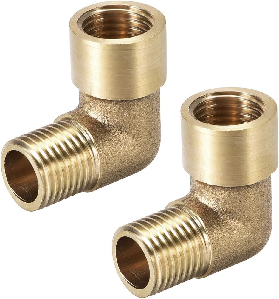 sourcing map Brass Pipe Fitting 90 Degree Elbow 1/4 BSP Male X 1/4 BSP Female 2