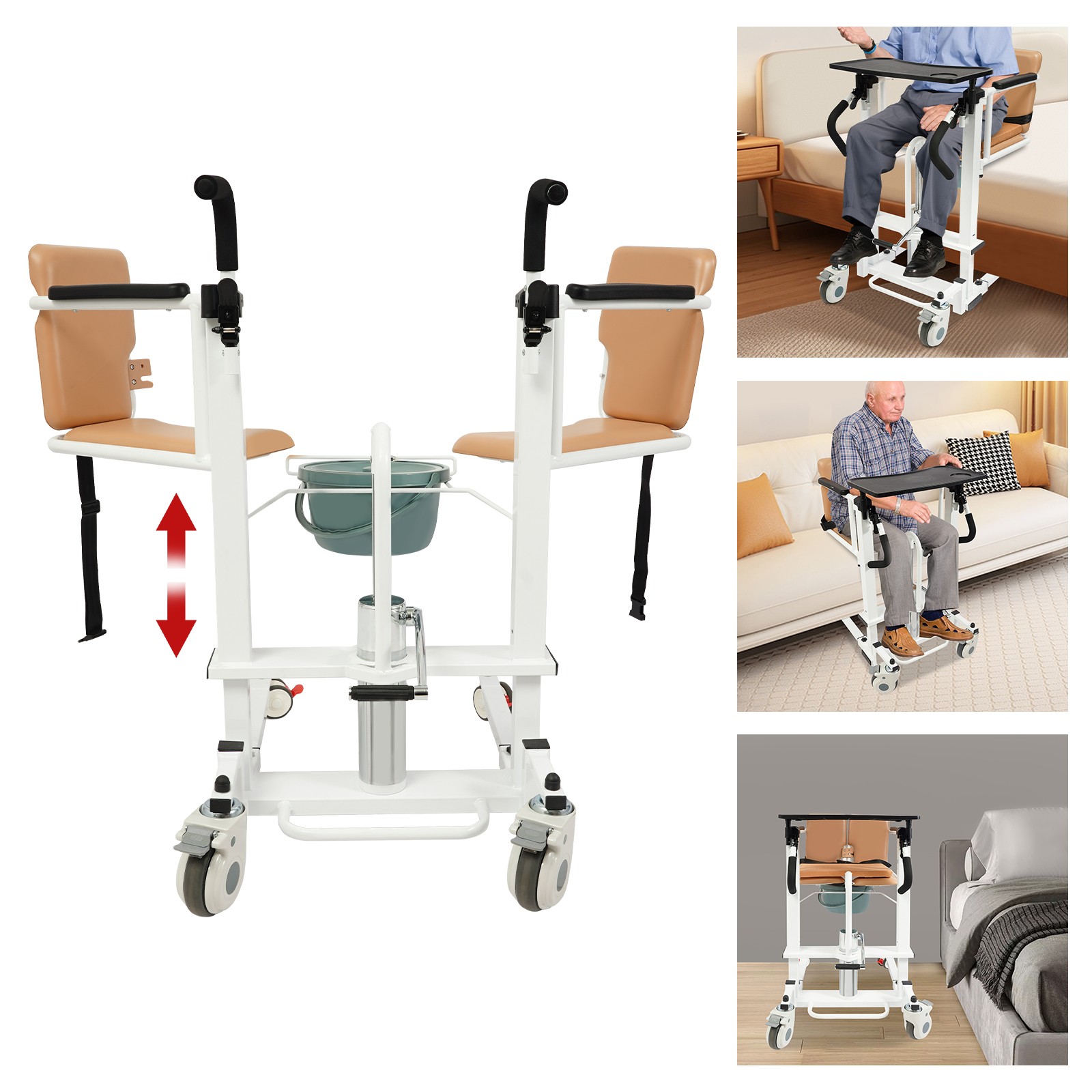 Lift Transfer Chair, Patient Lift Wheelchair, Hydraulic Lift Chair with Table