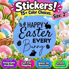 40 HAPPY EASTER STICKERS 2" LABELS SEALS HOLIDAY SCRATCH RESISTANT PARTY BUNNY