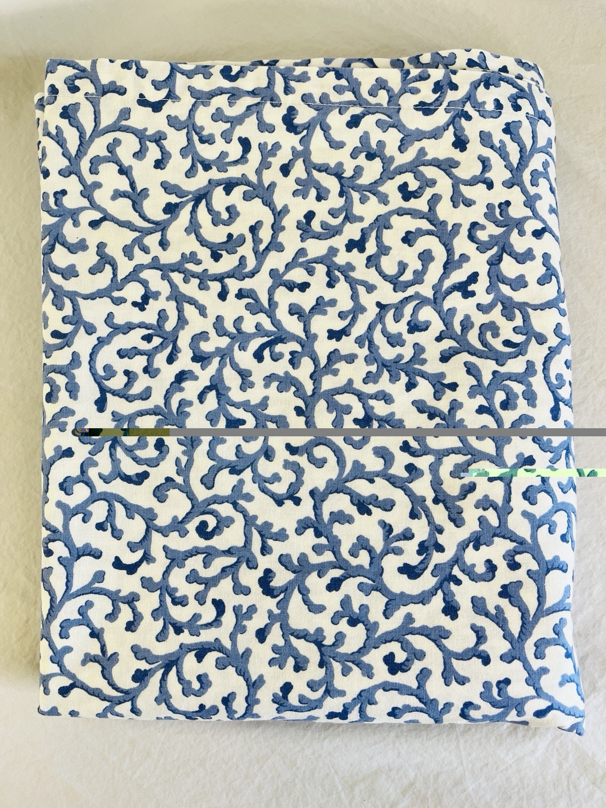 Blue and White Coral Tablecloth Cotton Traditional Coastal Style 49 x 78