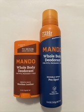 Mando 72 Hour Whole Body Deodorant Bourbon Leather Solid Pro Sport Spray Set