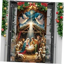 Nativity Christmas Door Covers for Front Doors Decoration Religious Holy Night