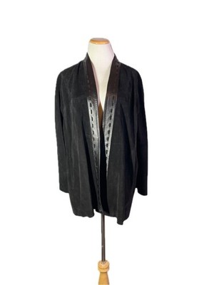 Gianfranco Ferre Forma Size IT50 US14 Black Suede Leather Open-Front Jacket