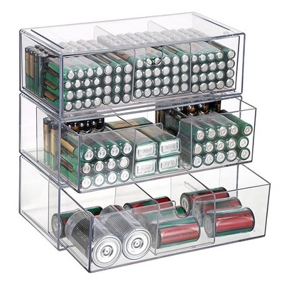 BTSKY 3 Pack Clear Acrylic Battery Storage Organizer for AA, AAA, 9V, C, D Ba...