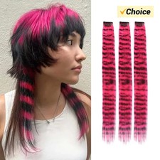 Colorful Stripe Synthetic Long Straight Clip In Hair Extensions For Daily Party