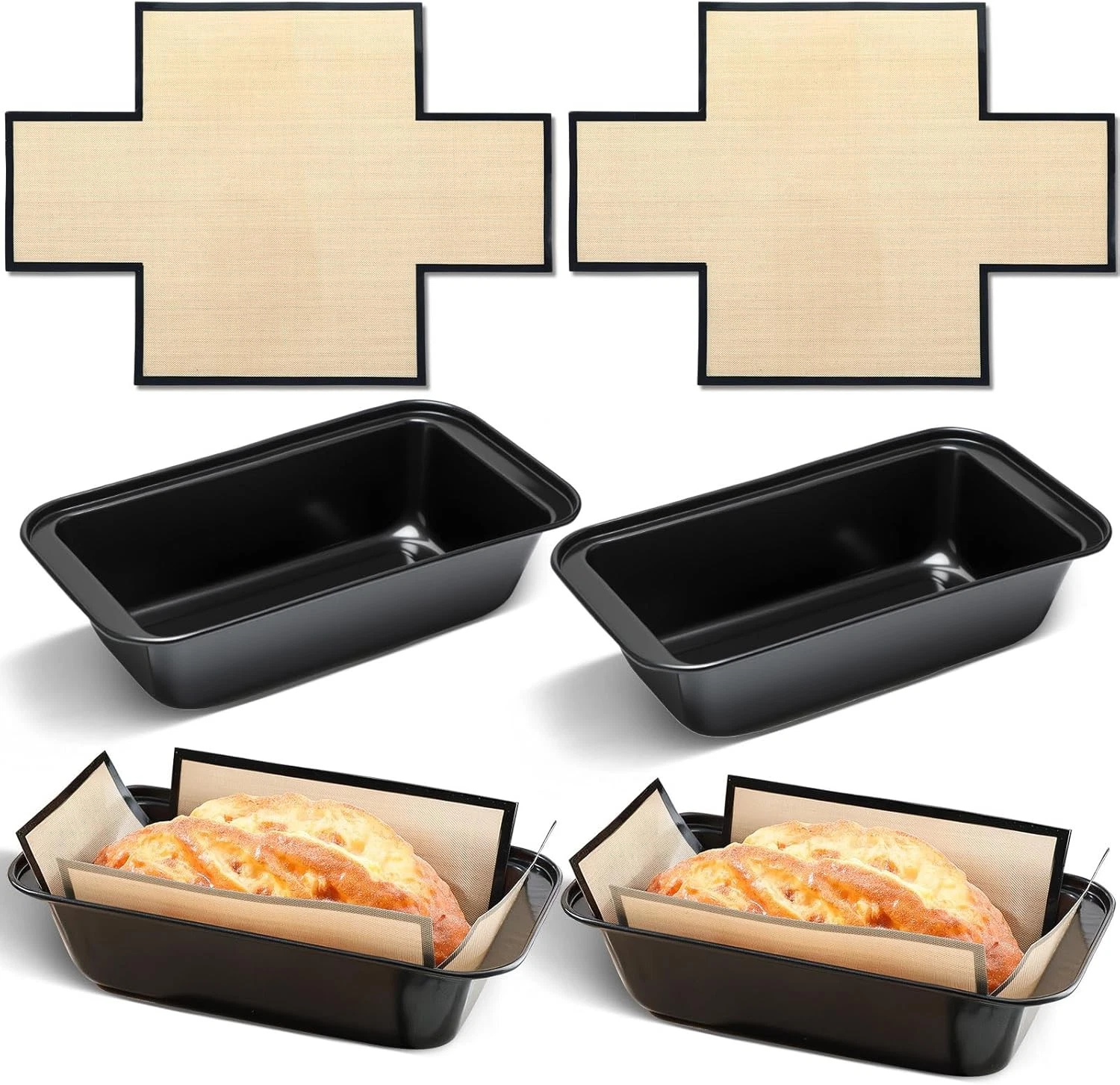 4 Pcs Loaf Pan W/ Liners Set 9 x 5 Inch Non-stick Bread Pan & Silicone Loaf