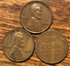 3 Lincoln Wheat Cents w/Defective Planchet / Lamination / Struck-Thru Error Lot
