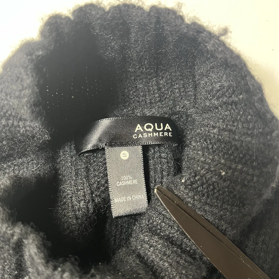 Suéter Aqua 100 % cachemir para mujer talla pequeña cuello falso bloques de color marfil negro Foto 4 de 4