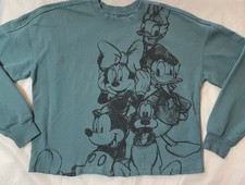 DISNEY, MICKEY FRIENDS, Womens S Cropped Green Sweatshirt Long Sleeves EUC