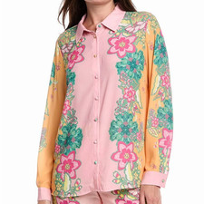 T Tahari Button Collared Long Sleeve Shirt Pi...