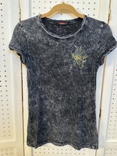 VTG Y2K T-shirt Top Short Sleeve Studded Rhinestone Rock Black Gray Star Med EUC