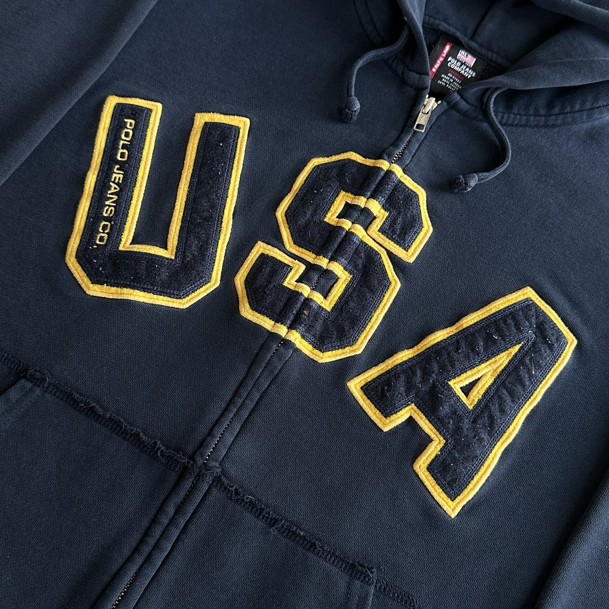 Vintage Y2K Ralph Lauren USA Spellout Zip Up Hoodie Men's Medium