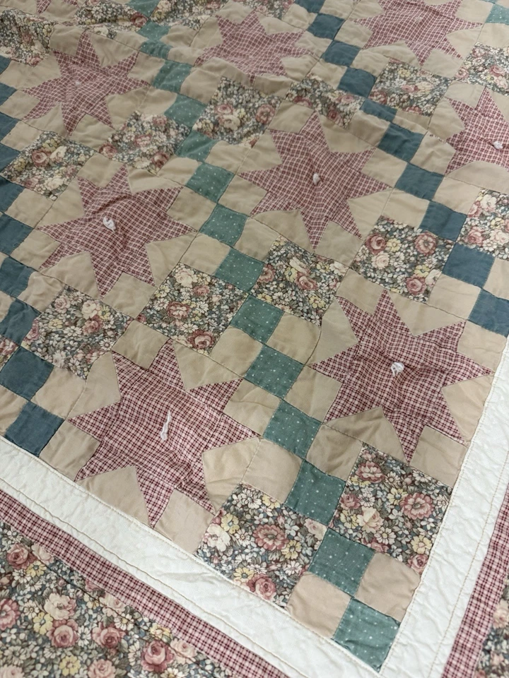 Manta acolchada para bebé 41 x 37 pulgadas rosa y verde casera Cottagecore Foto 2 de 3