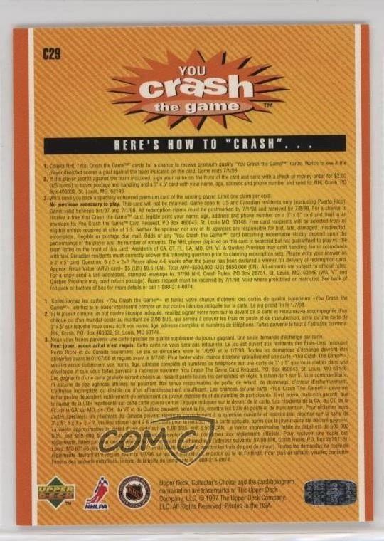 1997-98 Collector's Choice You Crash the Game Jarome Iginla (vs Ottawa) #C29 HOF - Image 2 of 2