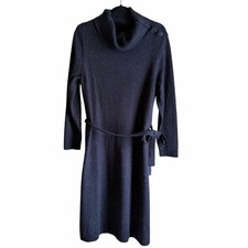 Talbots navy blue cotton blend cowl neck belted sweater dress plus size 1x