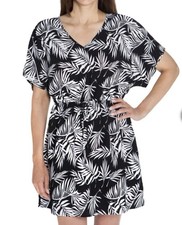 Mario Serrani Ladies V-Neck Black White Tunic Swim Beach Cover Up Dress XXL -NEW