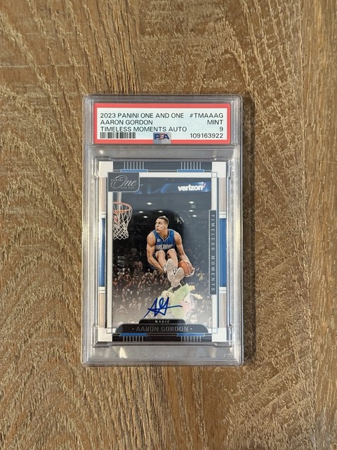 2023 Panini One & One Timeless Moments Auto #TMAAAG Aaron Gordon 4/75 PSA 9