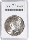 1934 Peace Silver Dollar ANACS MS63 Old Soapbox Holder