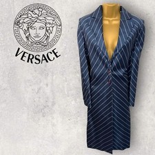 Versace Classic Womens Blue Pinstripe Coat Peacoat Autumn It 42 Us 8 Uk 10