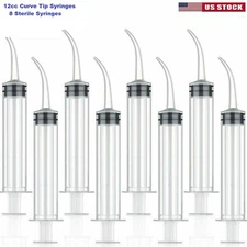 8 Pack  12CC/ML Dental Syringe Dental Irrigation Sterile Syringe with Curved Tip
