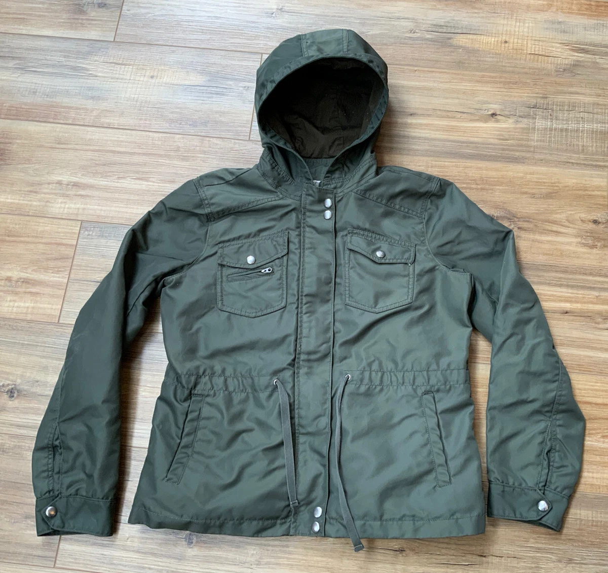 VINTAGE WOMEN S J. CREW MILITARY GREEN PARKA FUR LINED W HOOD