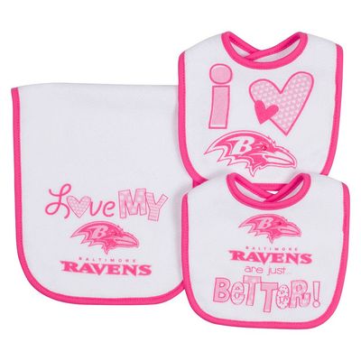 Baltimore Ravens NFL Infant Bibs & Burp Cloth Pink 3-Piece Team Logo Set