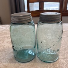 Vintage 1900-1910 Blue Ball Mason Quart Jar Triple L Zinc Lid