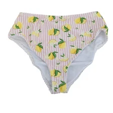 Unique Vintage Lemon Stripe Print Bikini Swim Bottoms Pink Size Large NWT