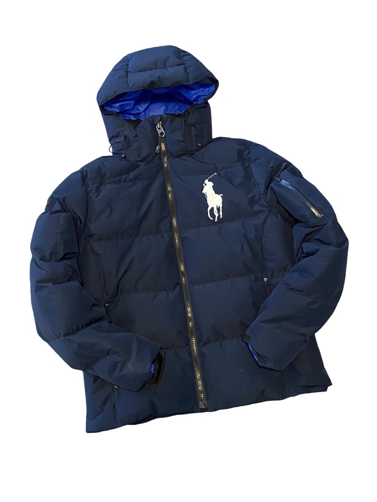 Ralph Lauren 'big Pony' Puffer Jacket Navy Bianco Taglia Medium